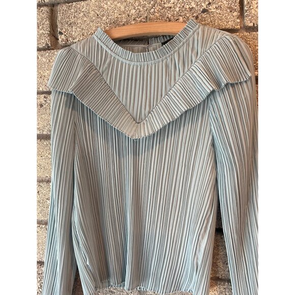 J.Crew Small Pleated Long-Sleeve Top With Ruffle Detail In Light Blue - Picture 2 of 9